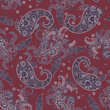 Paisley vektör seamless modeli. Fantastik çiçek yaprakları. Tekstil bohem Yazdır. Batik boyama. Vintage