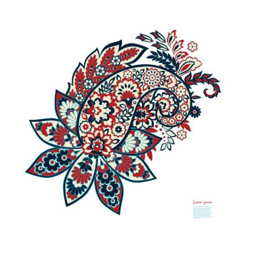 Paisley izole edilmiş. Tasarım için izole edilmiş desenli kart. Çiçek vektör deseni. Nakış işleme çiçek vektör deseni