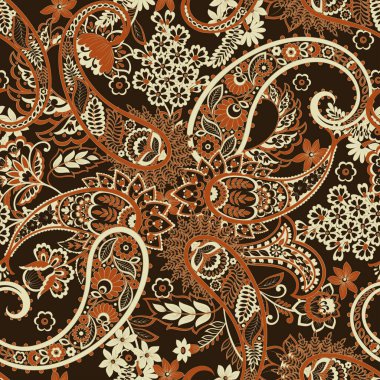 Paisley vektör seamless modeli. Fantastik çiçek yaprakları. Tekstil bohem Yazdır. Batik boyama. Vintage