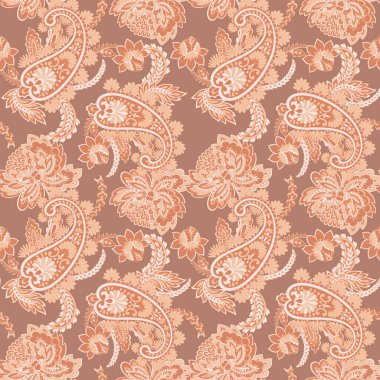 Paisley vektör kusursuz desen. Muhteşem çiçek, yapraklar. Batik tarzı resim. Eski arkaplan