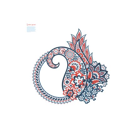 Paisley vektör izole desen. Damask biçimi Vintage illüstrasyonu