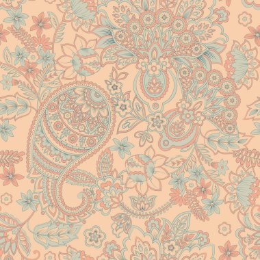 Paisley Çiçek Doğulu Etnik Düzen. Hint kumaşının kusursuz süsleme motifleri.