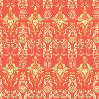 Vektör çiçek desenli parmak izi. Damask Kusursuz bağbozumu. Duvar kağıdı, kumaş, davetiye için kullanılabilir