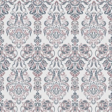 Vektör çiçek desenli parmak izi. Damask Kusursuz bağbozumu. Duvar kağıdı, kumaş, davetiye için kullanılabilir