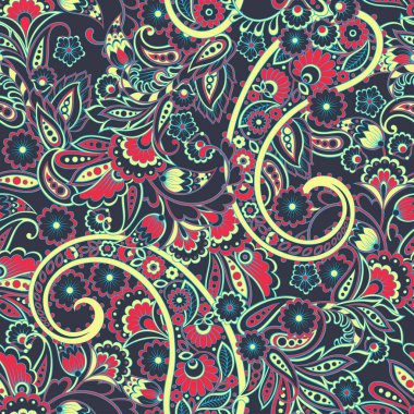 Paisley Çiçek Şablonu. Kusursuz Hint kumaşı desenleri..