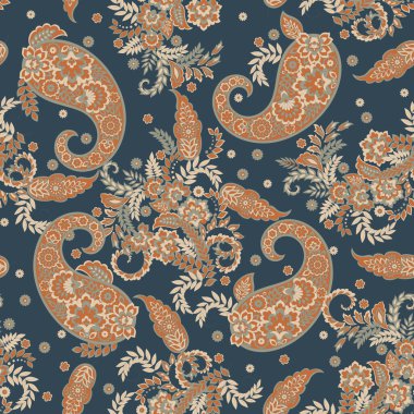 Paisley vektör seamless modeli. Fantastik çiçek yaprakları. Tekstil bohem Yazdır. Batik boyama. Vintage