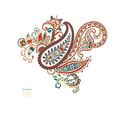 Paisley vektör izole desen. Batik stilinde klasik çiçek illüstrasyonu