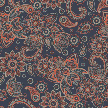 Şal desenli, desensiz bir süs. Çiçek dekoru süsleyin. Vektör illüstrasyonu