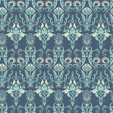 Vektör çiçek desenli parmak izi. Damask Kusursuz bağbozumu. Duvar kağıdı, kumaş, davetiye için kullanılabilir