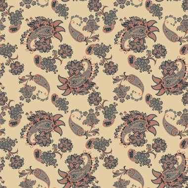 Geleneksel dikişsiz şal deseni. Hint çiçek süsü..