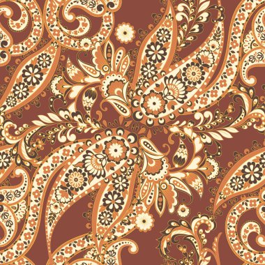 Damask desenli, pürüzsüz vektör deseni. Çiçek bağbozumu arka planı