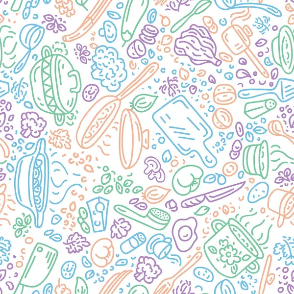 Besin vektör geçmişi. Kusursuz vektör kalıbı. Sebze, tencere, kaşık, baharat.