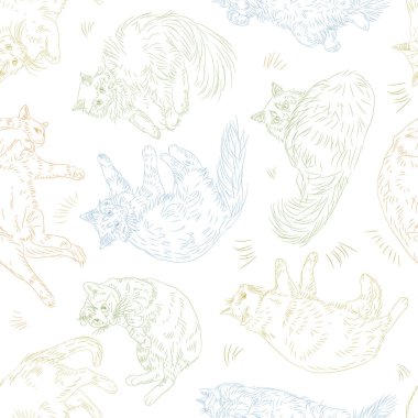 Şirin kediler pürüzsüz desen. evcil hayvan vektörü arka planı