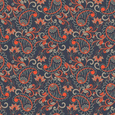 Geleneksel dikişsiz şal deseni. Hint çiçek süsü..