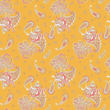 Paisley vektör kusursuz desen. Muhteşem çiçek, yapraklar. Batik tarzı resim. Eski arkaplan