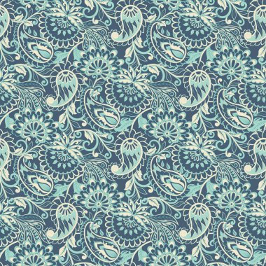 Şal desenli ve etnik çiçekli kusursuz vektör deseni. Çiçek mahsulü arka plan