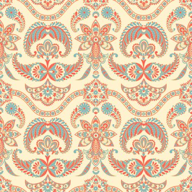 Kumaş tasarımı için Damask Paisley kusursuz vektör deseni.