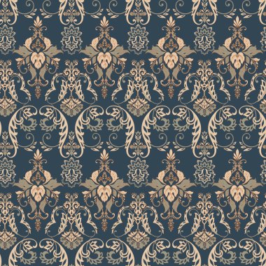 Vektör çiçek desenli parmak izi. Damask Kusursuz bağbozumu. Duvar kağıdı, kumaş, davetiye için kullanılabilir