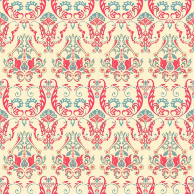 Çiçeksiz, desensiz, klasik bir çiçek. Klasik Barok duvar kâğıdı. Kusursuz vektör arkaplanı