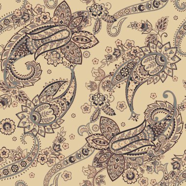 Kumaş tasarımı için Damask Paisley kusursuz vektör deseni.