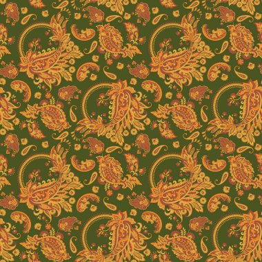 Çiçeksiz desenli desenli şal desenli süs. Asya tekstil biçiminde vektör illüstrasyonu 