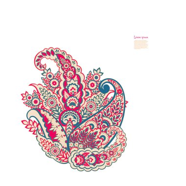 Paisley vektör izole desen. Batik stilinde klasik çiçek illüstrasyonu