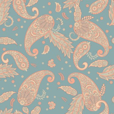 Paisley Çiçek Doğulu Etnik Düzen. Kusursuz Vektör Süslemesi. Hint kumaşlarının süsleme motifleri.