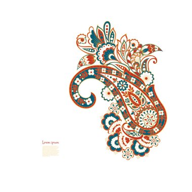 Paisley izole edilmiş. Tasarım için izole edilmiş desenli kart. Çiçek vektör deseni. Nakış işleme çiçek vektör deseni.