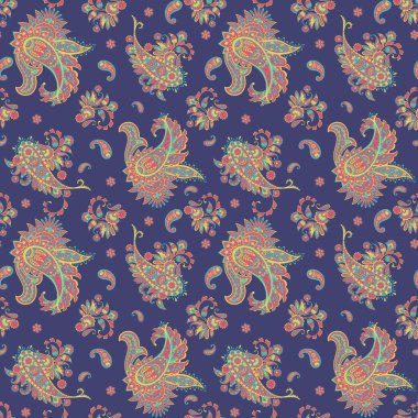 Paisley vektör kusursuz desen. Muhteşem çiçek, yapraklar. Batik tarzı resim. Eski arkaplan