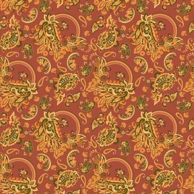 Çiçeksiz desenli desenli şal desenli süs. Asya tekstil biçiminde vektör illüstrasyonu 