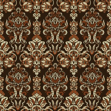 Vektör çiçek desenli parmak izi. Damask Kusursuz bağbozumu. Duvar kağıdı, kumaş, davetiye için kullanılabilir