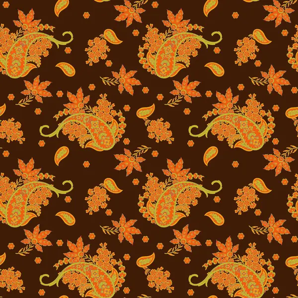 Patrón Paisley Sin Costuras Estilo Batik Indio Ilustración Vectorial Floral Gráficos vectoriales