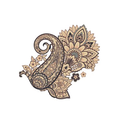 Paisley vektör izole desen. Damask biçimi Vintage illüstrasyonu