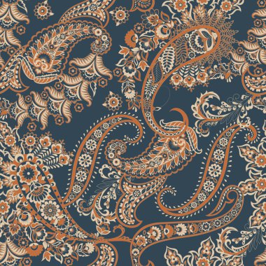 Geleneksel dikişsiz şal deseni. Hint çiçek süsü..