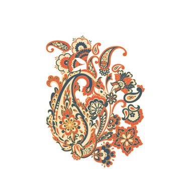 Paisley vektör izole desen. Batik stilinde klasik çiçek illüstrasyonu