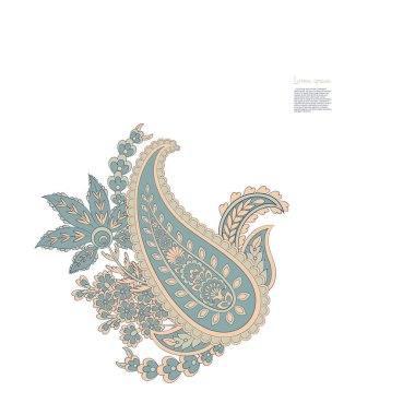 Paisley izole edilmiş. Tasarım için izole edilmiş desenli kart. Çiçek vektör deseni. Nakış işleme çiçek vektör deseni.