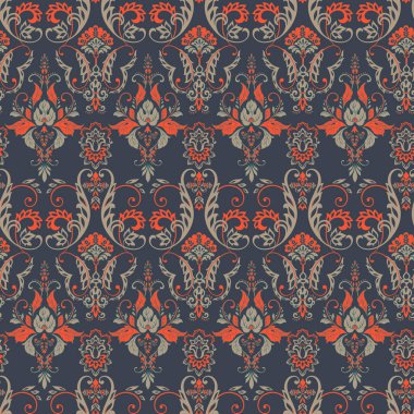 Vektör çiçek desenli parmak izi. Damask Kusursuz bağbozumu. Duvar kağıdı, kumaş, davetiye için kullanılabilir