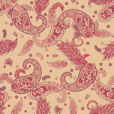 Paisley Süslü, pürüzsüz desen. kalamkari vektör kumaş arkaplanı