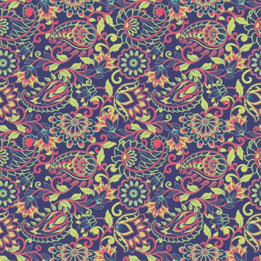 Paisley Süslü, pürüzsüz desen. kalamkari vektör kumaş arkaplanı