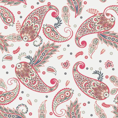 Paisley Çiçek Doğulu Etnik Düzen. Kusursuz Vektör Süslemesi. Hint kumaşlarının süsleme motifleri.