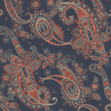 Kumaş tasarımı için Damask Paisley kusursuz vektör deseni.