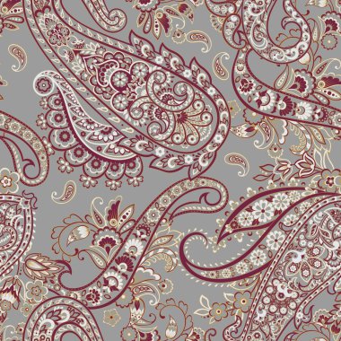 Paisley Çiçek Doğulu Etnik Düzen. Kusursuz Vektör Süslemesi. Hint kumaşlarının süsleme motifleri
