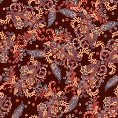 Paisley vektör seamless modeli. Fantastik çiçek yaprakları. Tekstil bohem Yazdır. Batik boyama. Vintage