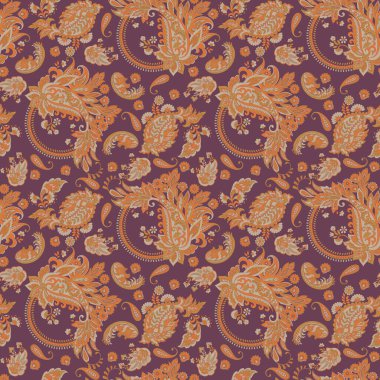 Çiçeksiz desenli desenli şal desenli süs. Asya tekstil biçiminde vektör illüstrasyonu 