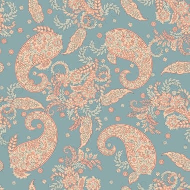 Paisley vektör seamless modeli. Fantastik çiçek yaprakları. Tekstil bohem Yazdır. Batik boyama. Vintage