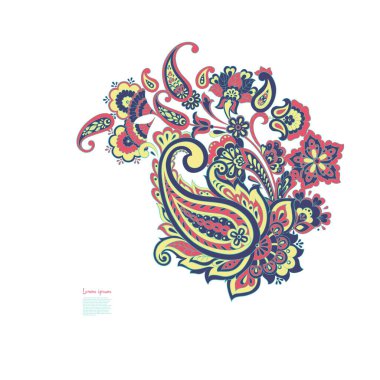 Paisley vektör izole desen. Damask biçimi Vintage illüstrasyonu