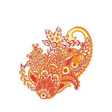 Paisley vektör izole desen. Batik stilinde klasik çiçek illüstrasyonu