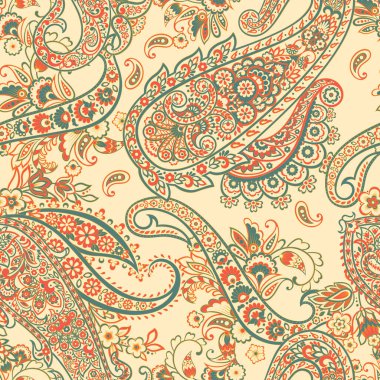 Paisley Çiçek Doğulu Etnik Düzen. Kusursuz Vektör Süslemesi. Hint kumaşlarının süsleme motifleri