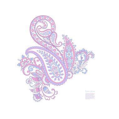 Paisley vektör izole desen. Batik stilinde klasik çiçek illüstrasyonu