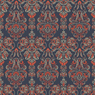 Vektör çiçek desenli parmak izi. Damask Kusursuz bağbozumu. Duvar kağıdı, kumaş, davetiye için kullanılabilir